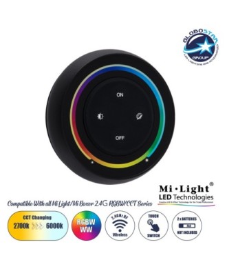 GloboStar® 71434 S2-B Mi-Light Ασύρματο Χειριστήριο Αφής RF 2.4Ghz για όλα τα RGBW+WW Mi-BOXER Controller DC 3V 2 x AAA - IP20 Μαύρο Φ7 x Υ2.5cm - 5 Years Warranty